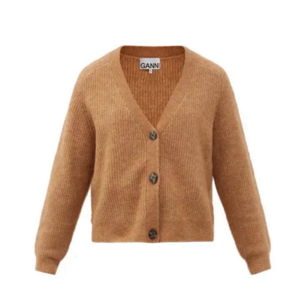 Ganni Camel Alpaca Hair and Merino-Wool Cardigan - Size Large